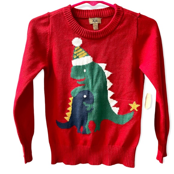 Ugly Christmas Sweater Other - Christmas Sweater Boys Sz. 2T Dinosaurs Red Knit Ugly Christmas Sweater